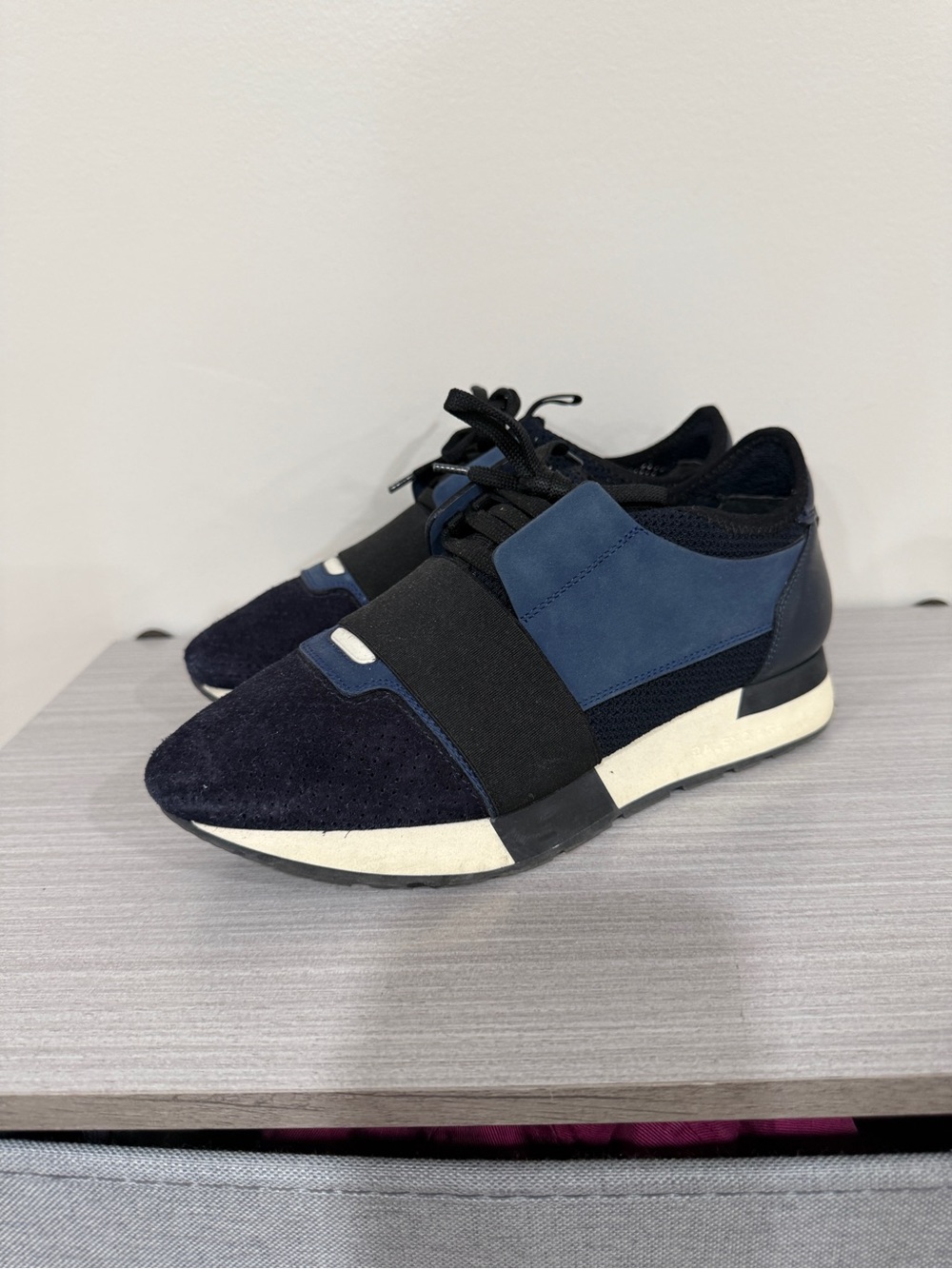 Balenciaga Race Runner Navy & Black Slip-On Athletic Sneakers